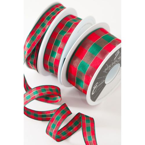 25mm Traditional Christmas, Red & Green Tartan Ribbon. Sold per 3m length.