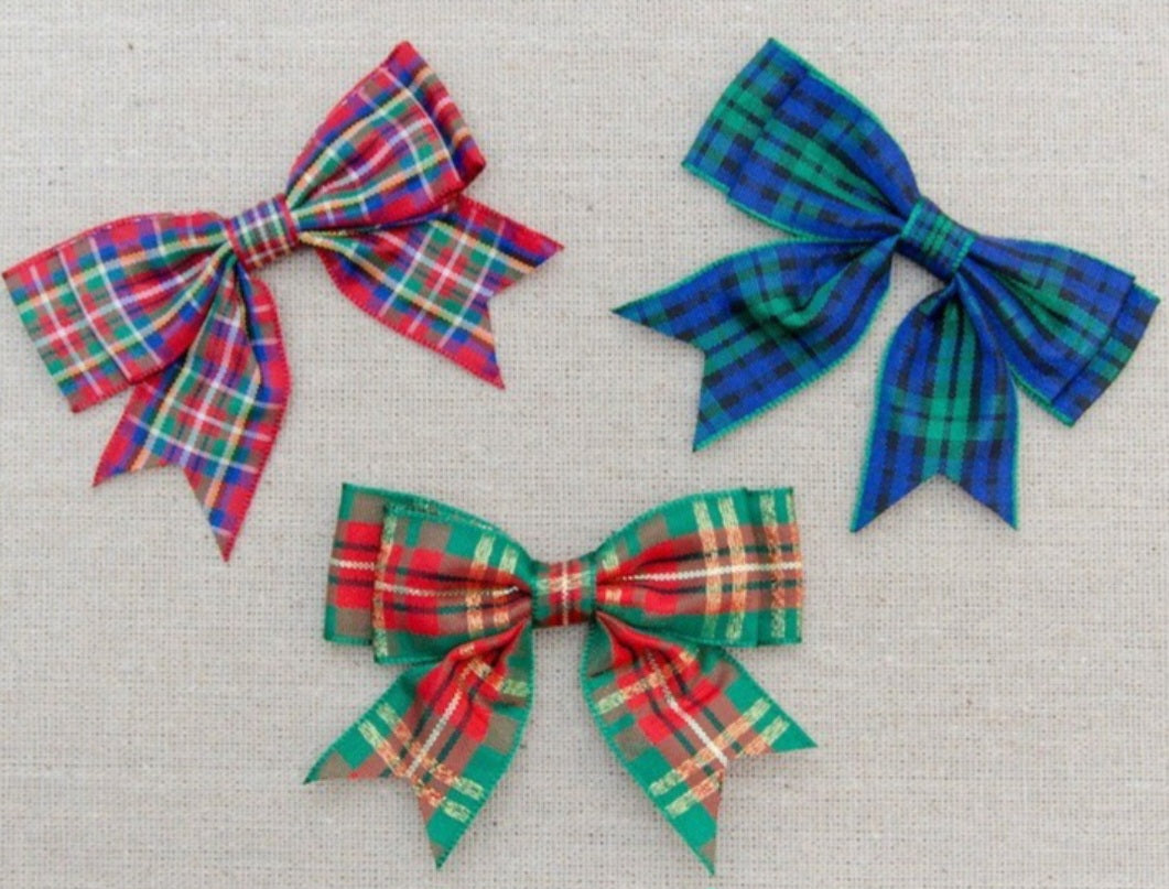 4 Green & Red Tartan Double Bows