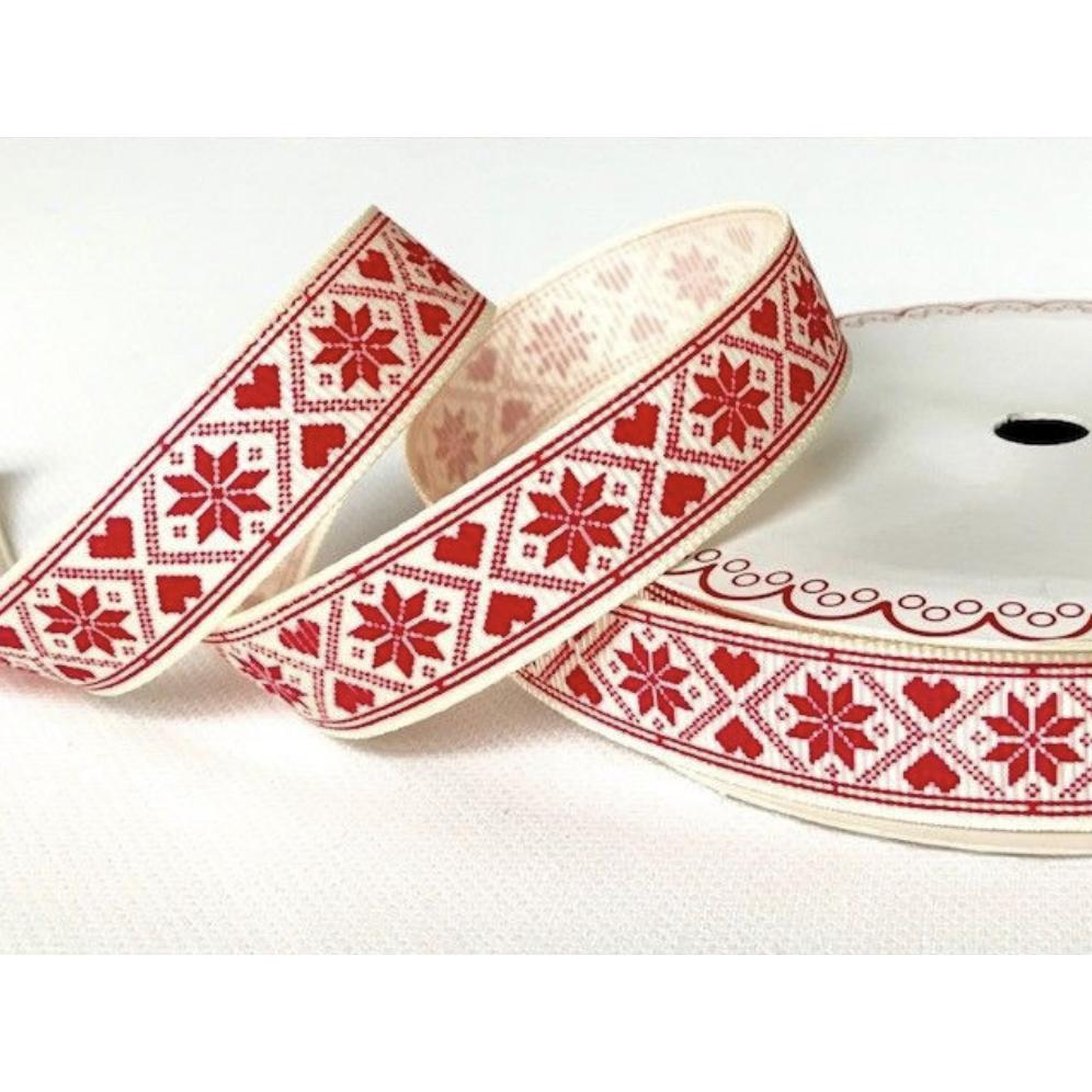 16mm Snowflake & Heart Ribbon. Sold per half meter length