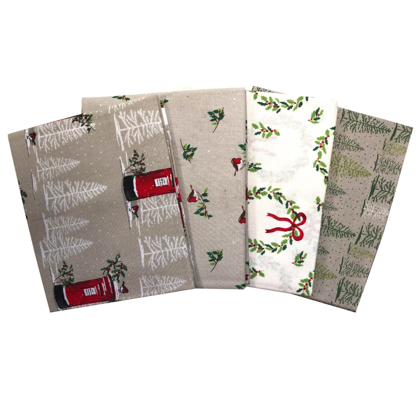 Traditional Christmas 5pc FQ Bundle 100% Cotton,  letter box, robin, doorway