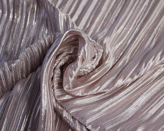 57" Foil Pleated Jersey. Champagne. Sold per half meter